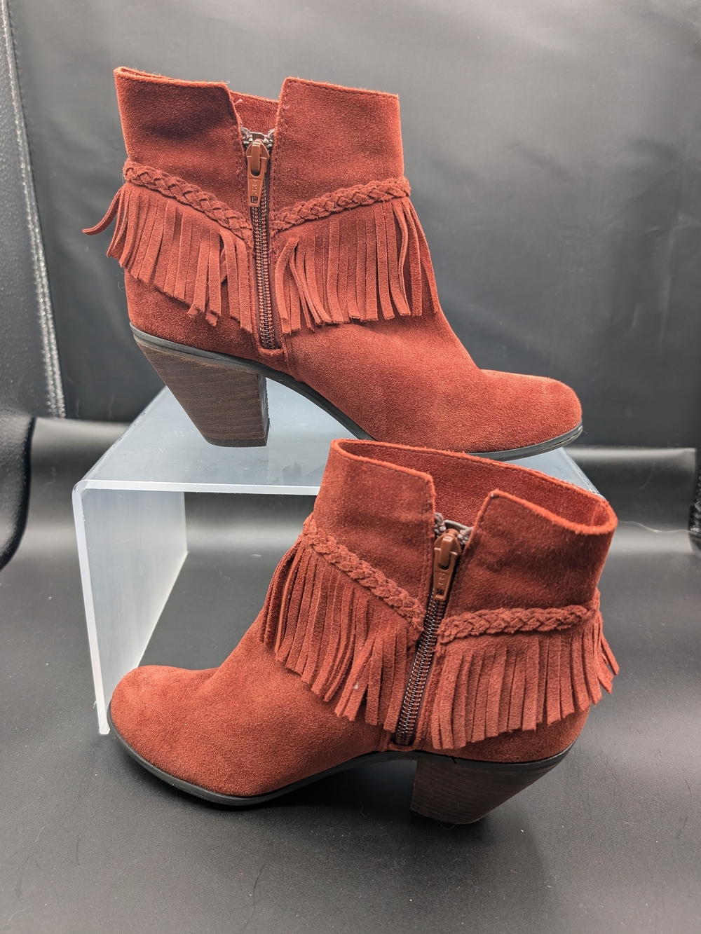Gianni Bini Burnt Orange Suede Fringe Ankle Booties